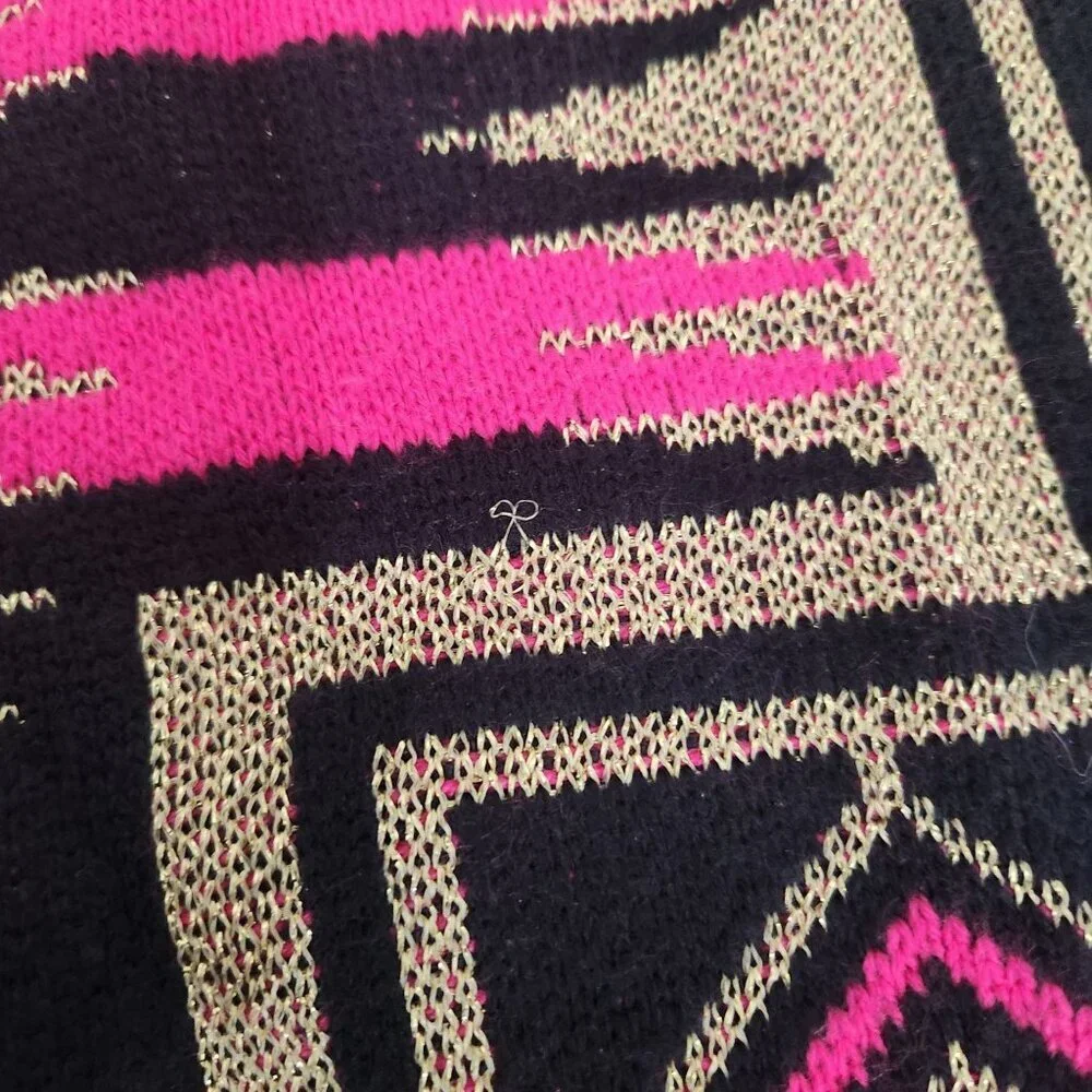 Forever 21 Sweater Womens Geometric Aztec Print Navy Pink Beige S/M Cottagecore